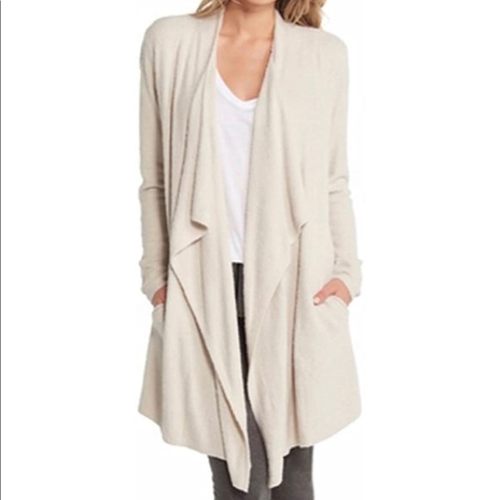 Barefoot Dreams Open-Front Draped Cardigan in Cream